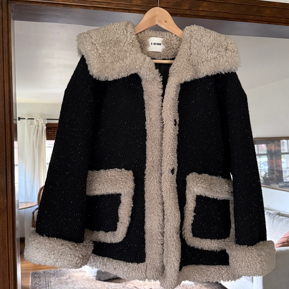 B.BStudio Black & Tan Lined Tweed Sherpa Jacket